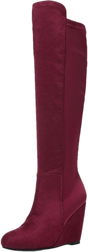 SACFOF Womens Over the Knee High Boots Suede Wedge Heel Long Stretch Boots Sexy Fashion Thigh High Tall Boots US6-11