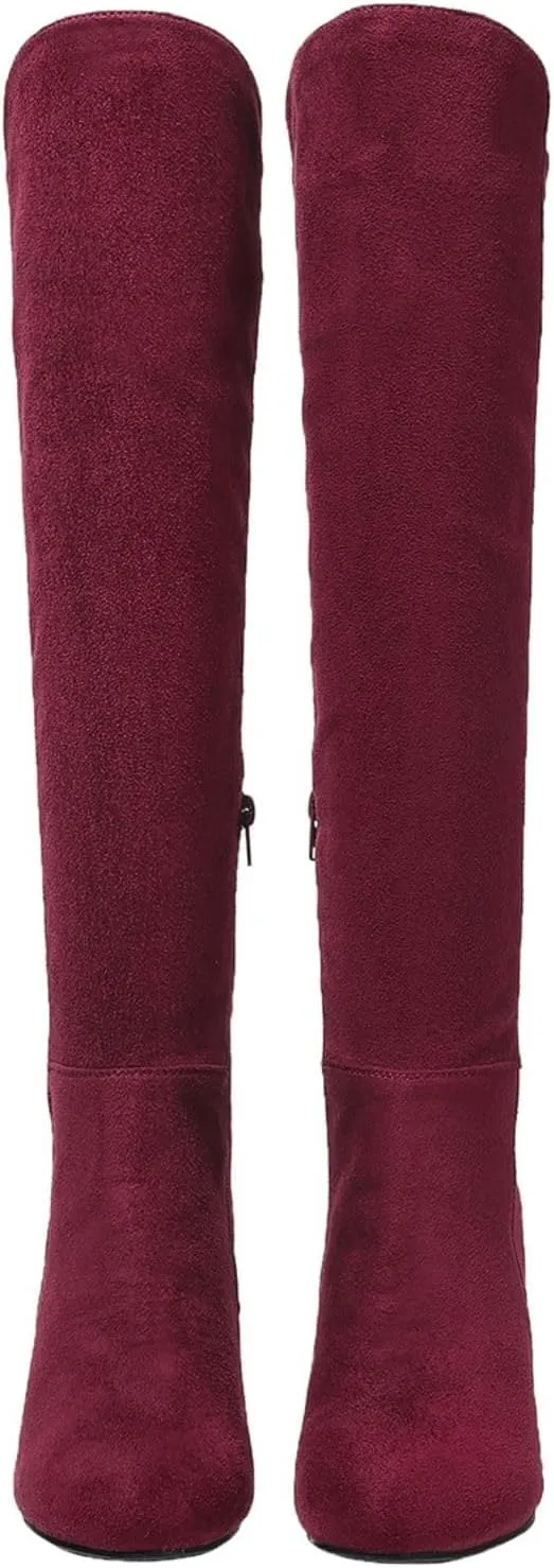 SACFOF Womens Over the Knee High Boots Suede Wedge Heel Long Stretch Boots Sexy Fashion Thigh High Tall Boots US6-11
