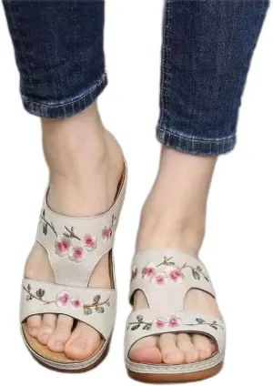 Sandals Womens Wedge Wide fit,Party Evening Platfrom Sandals,Summer Hollow Sandals, Embroidered Wedge Plus Size Slippers,Beige,39
