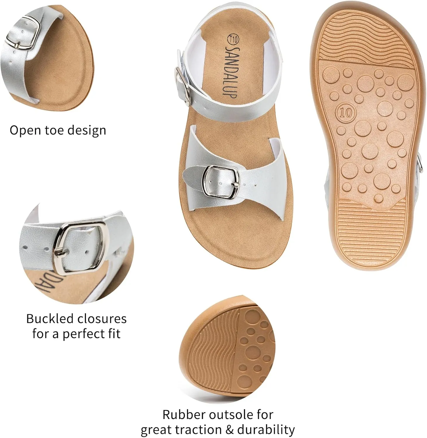 SANDALUP Summer Sandals w Double Buckle for Toddler Girls/Boys