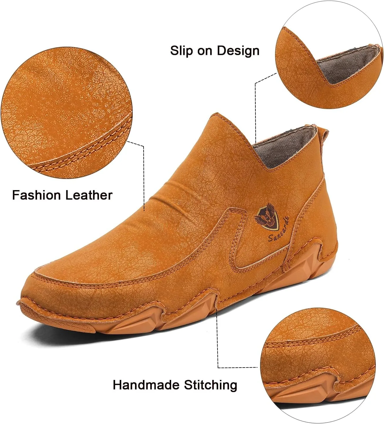 Sanearde Men's Chukka Boots Handmade Casual Leather Loafers Non Slip Hiking Ankle Booties Fashion Comfortable Driving Shoes