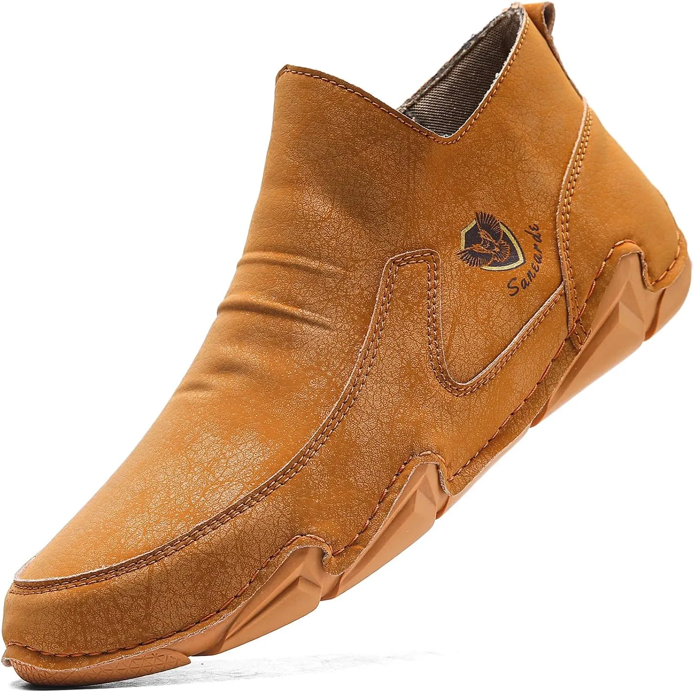 Sanearde Men's Chukka Boots Handmade Casual Leather Loafers Non Slip Hiking Ankle Booties Fashion Comfortable Driving Shoes