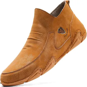 Sanearde Men's Chukka Boots Handmade Casual Leather Loafers Non Slip Hiking Ankle Booties Fashion Comfortable Driving Shoes