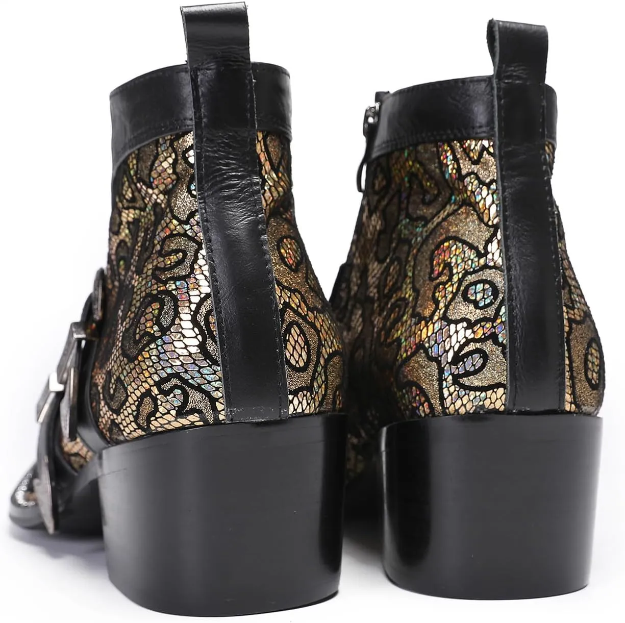 Santimon Mens Chelsea Boots Casual Dress Genuine Leather Double Buckle Ankle Western Boots Metal Wingtip Zipper Fashion Party Ballroom Rock Singer Cowboy Boots for Men Boy