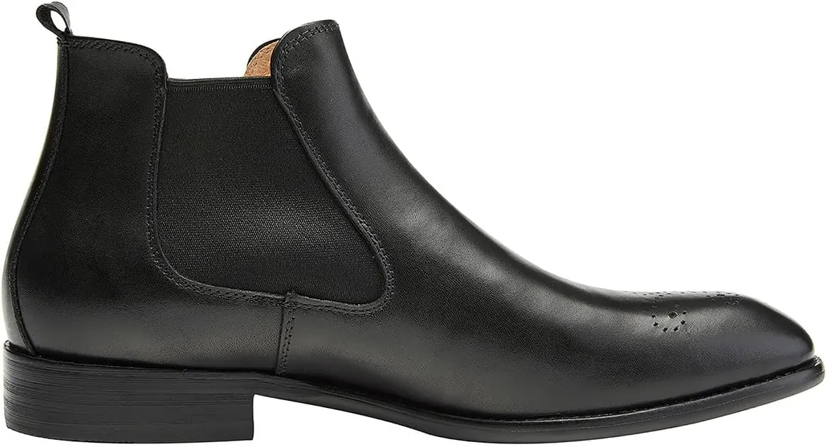 Santimon Mens Chelsea Boots Leather Casual Slip On Brogue Boots Formal Dress Ankle Boots For Men
