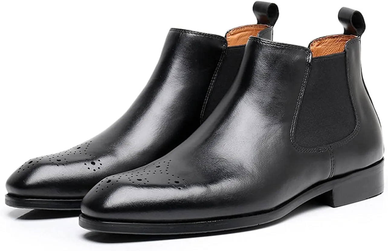 Santimon Mens Chelsea Boots Leather Casual Slip On Brogue Boots Formal Dress Ankle Boots For Men