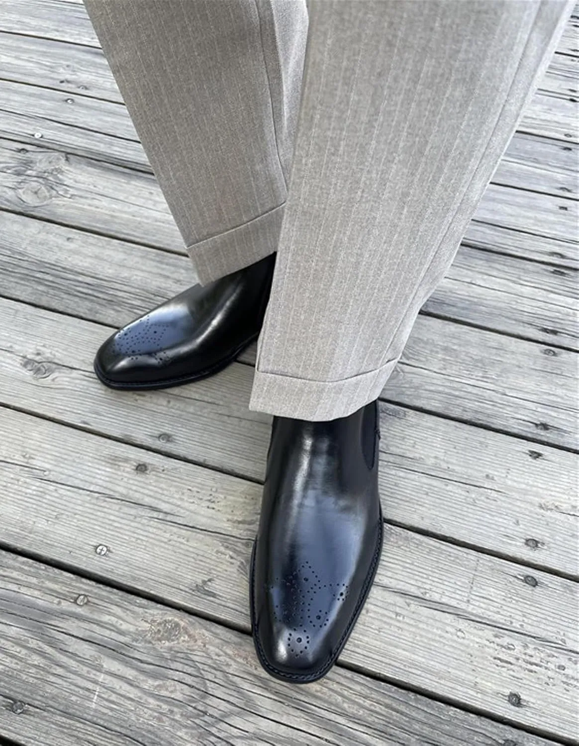 Santimon Mens Chelsea Boots Leather Casual Slip On Brogue Boots Formal Dress Ankle Boots For Men