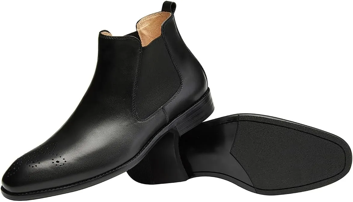 Santimon Mens Chelsea Boots Leather Casual Slip On Brogue Boots Formal Dress Ankle Boots For Men