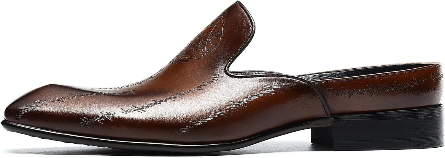 Santimon Mens Mules Sandals Formal Dress Loafers Leather Clogs Business Casual Open Back Slippers Outside Slip On Comfort Summer Shoes for Men