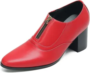 Santimon Men's Pump Slip On Loafers Party Dress Casual Leather Shoes Fashion Western Prom Wedding Disco Zipper Heels Shoes for Men Boys