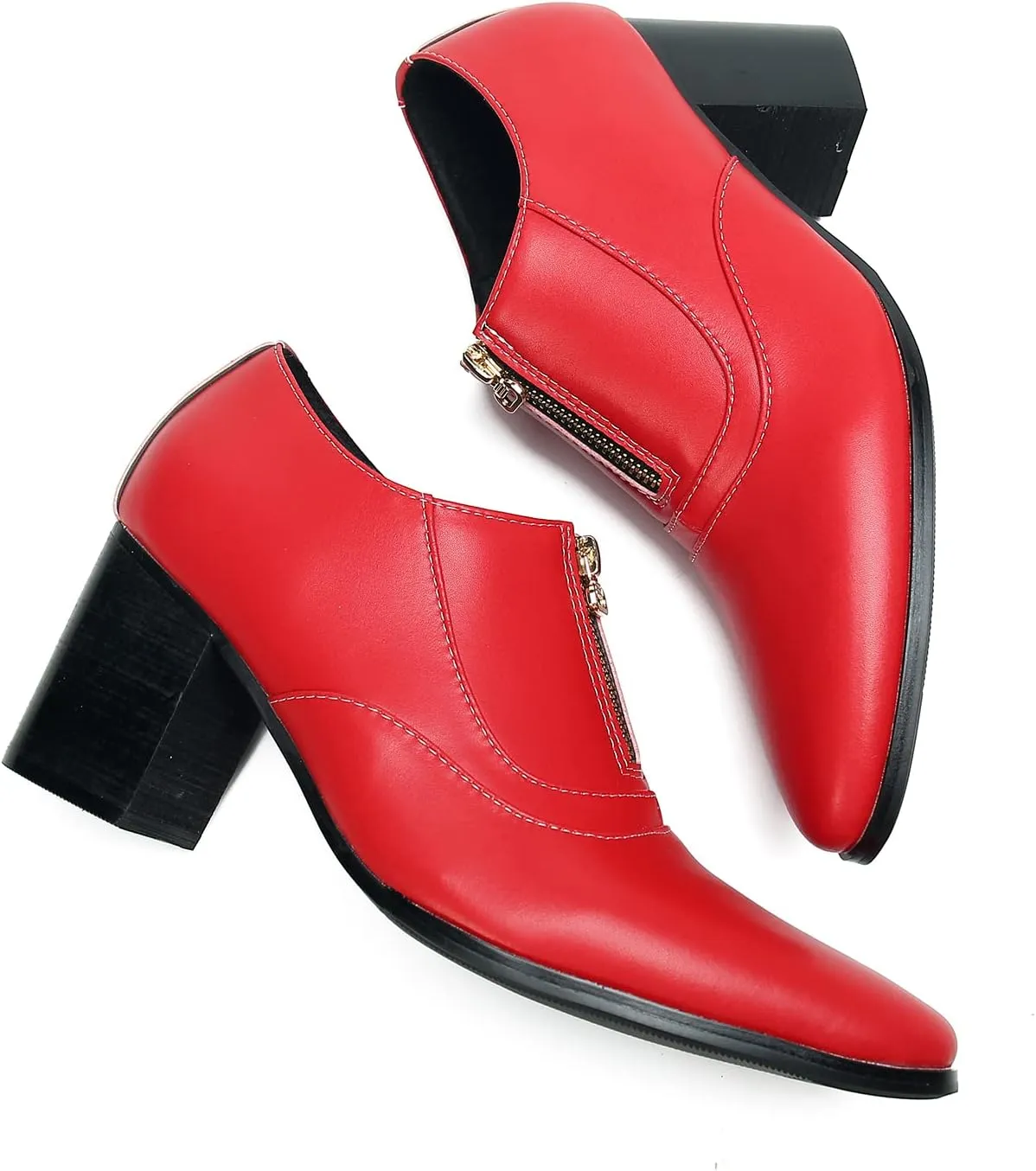 Santimon Men's Pump Slip On Loafers Party Dress Casual Leather Shoes Fashion Western Prom Wedding Disco Zipper Heels Shoes for Men Boys