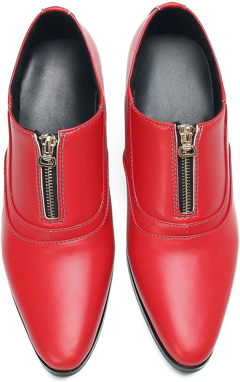 Santimon Men's Pump Slip On Loafers Party Dress Casual Leather Shoes Fashion Western Prom Wedding Disco Zipper Heels Shoes for Men Boys