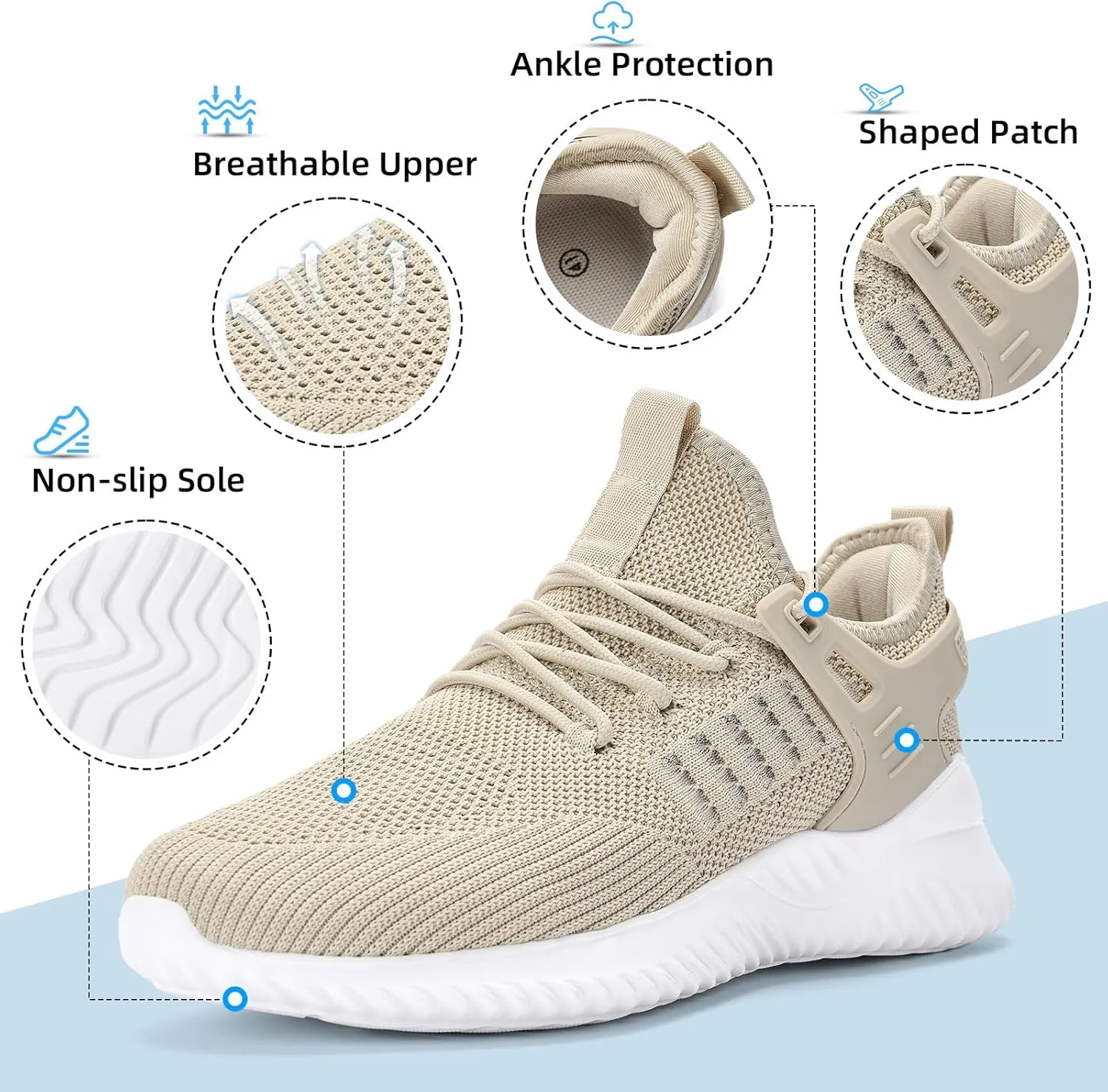 SDolphin Walking Shoes Mens Sneakers - Slip on Memory Foam Tennis Running Shoes for Athletic Workout Gym Jogging Lightweight Breathable Casual Sneakers