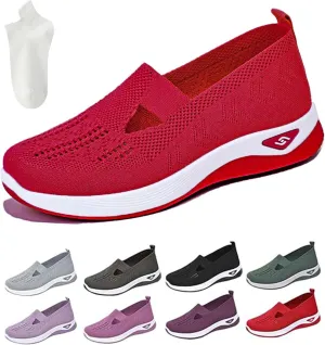 Selleren Orthopedic Shoes, Women's Comfortable Breathable Knitted Sneakers, Woven Cut-Out Orthopedic Soft Arch Support Walking Shoes, Slip-On Sneakers for Women