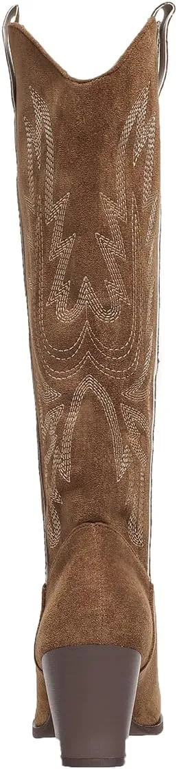 SelRoys Cowboy Boots for Women Cowgirl Western Chunky Heel Embroidery Stitched Pointy Toe Country Fashion Boots