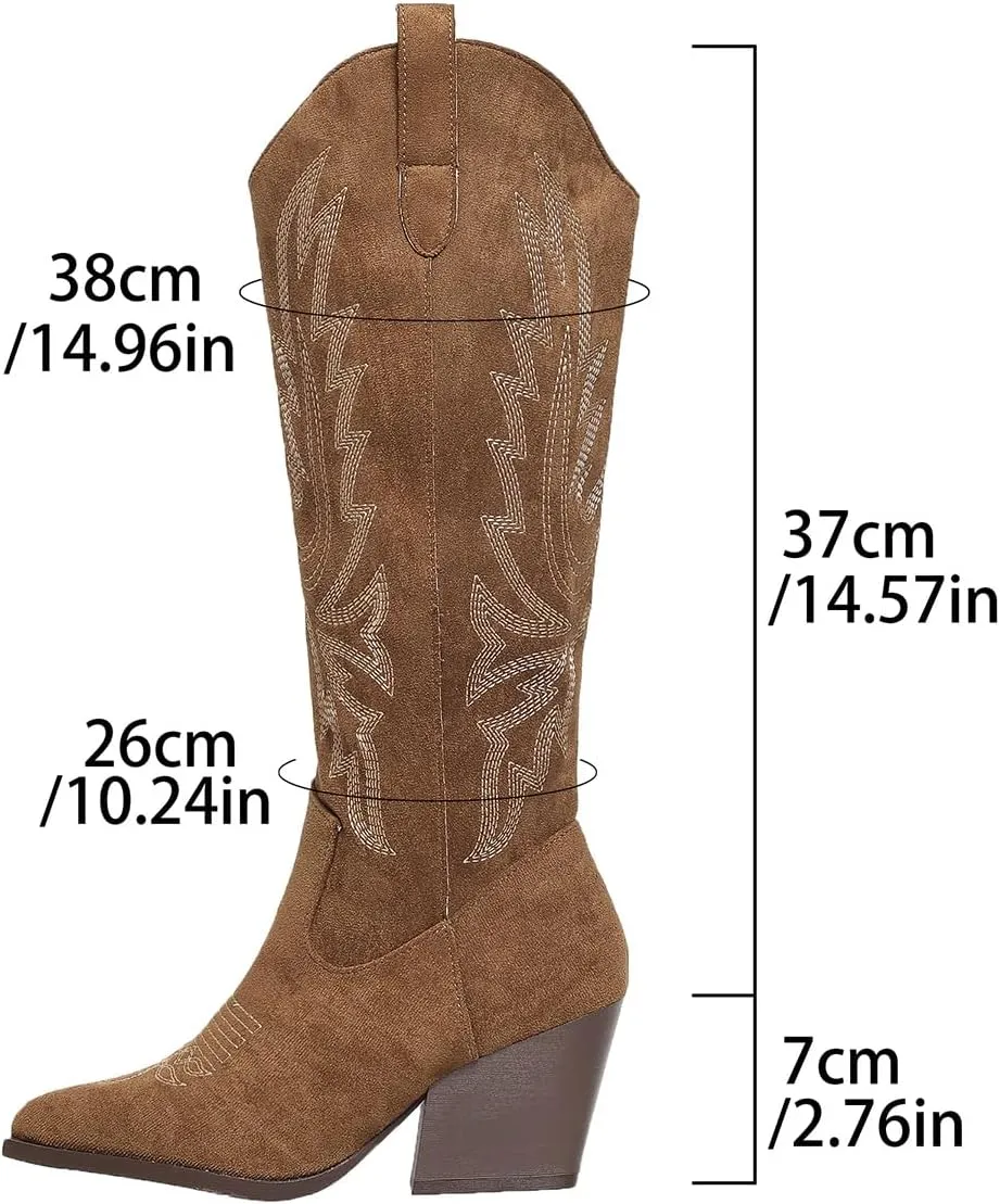 SelRoys Cowboy Boots for Women Cowgirl Western Chunky Heel Embroidery Stitched Pointy Toe Country Fashion Boots