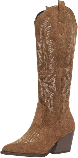 SelRoys Cowboy Boots for Women Cowgirl Western Chunky Heel Embroidery Stitched Pointy Toe Country Fashion Boots