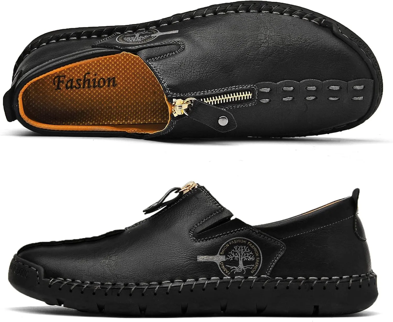 Shaire Men's Casual Leather Slip on Shoes, Breathable Comfortable Walking Shoes for Men