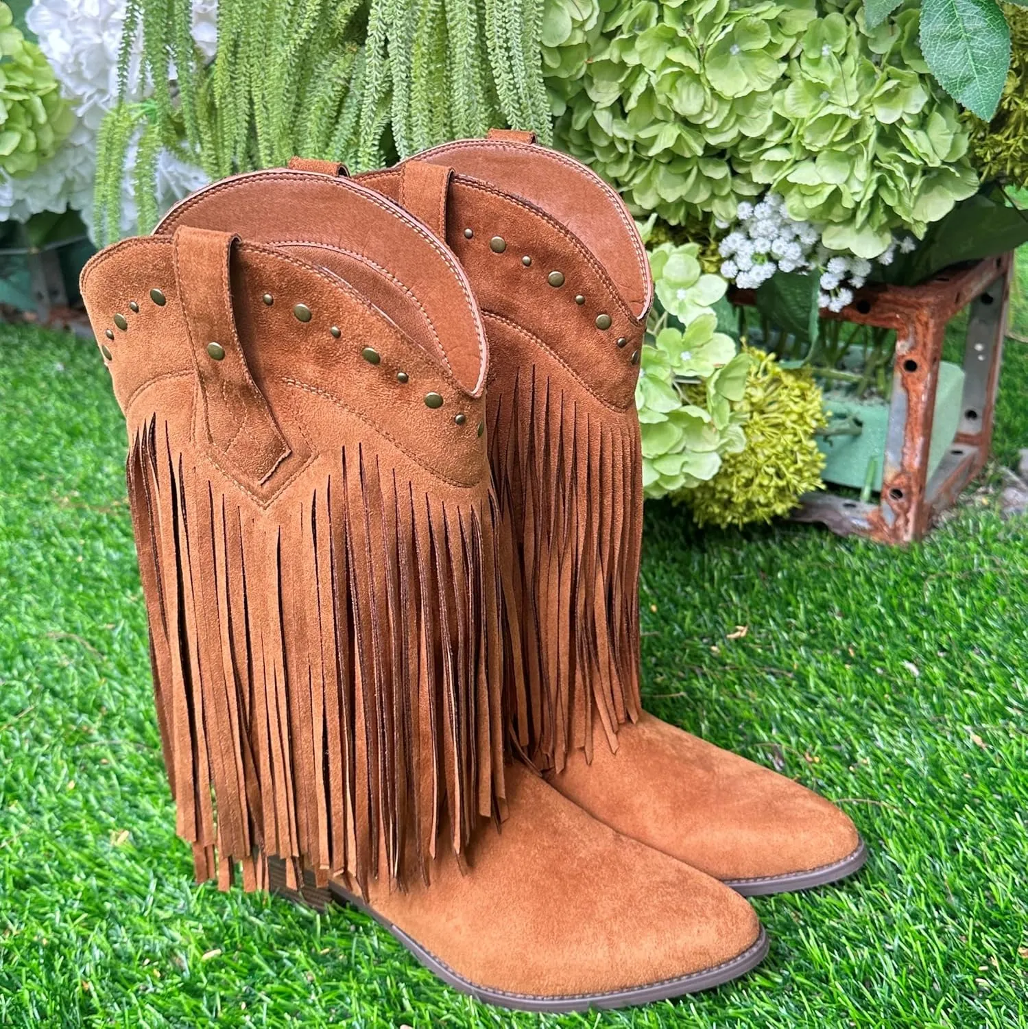 SheSole Women's Fringe Western Boots Wide Calf Riding Cowgirl Cowboy boots Black