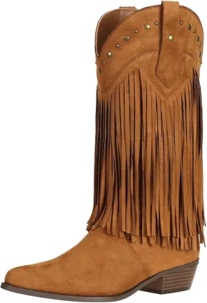 SheSole Women's Fringe Western Boots Wide Calf Riding Cowgirl Cowboy boots Black