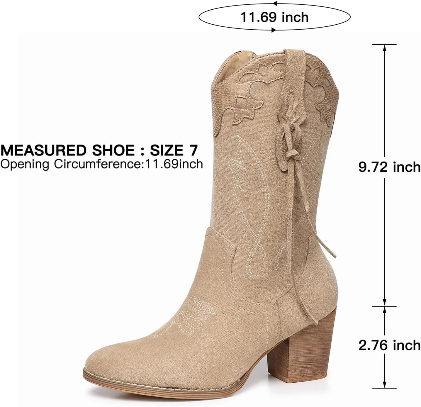 SHIBEVER Cowboy Cowgirl Boots for Women: Western Country High Heel Boots Suede Zipper Mid Calf Booties