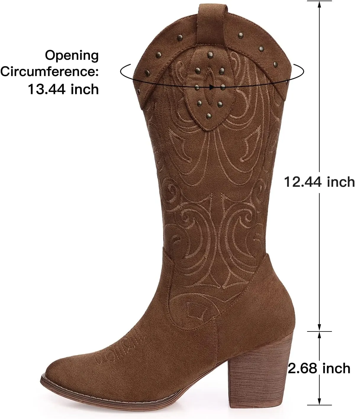 SHIBEVER Cowboy Cowgirl Boots for Women: Wide Calf Western Pointed Toe Chunky Heel Suede Embroidered Mid Calf Boot