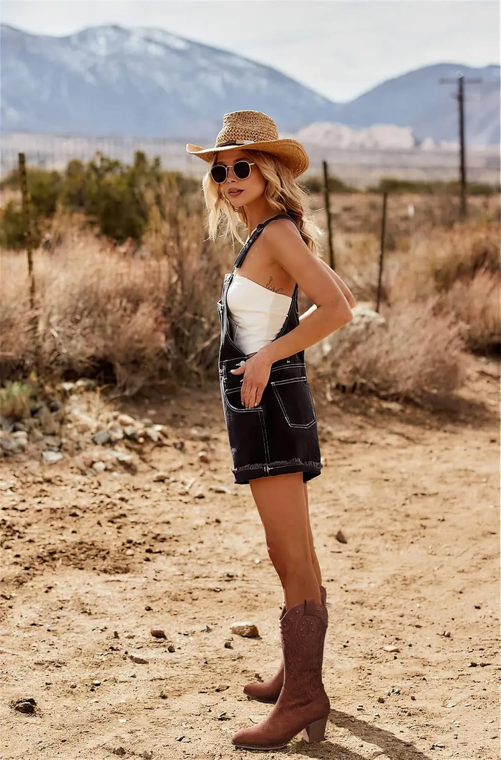 SHIBEVER Cowboy Cowgirl Boots for Women: Wide Calf Western Pointed Toe Chunky Heel Suede Embroidered Mid Calf Boot