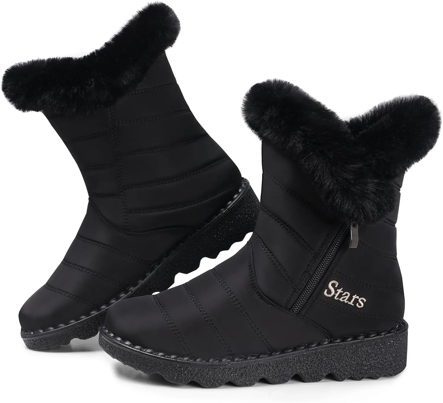 SHIBEVER Waterproof Winter Boots for Women: Snow Mid Calf Fur Lined Warm Women Boot Outdoor Resistant Booties