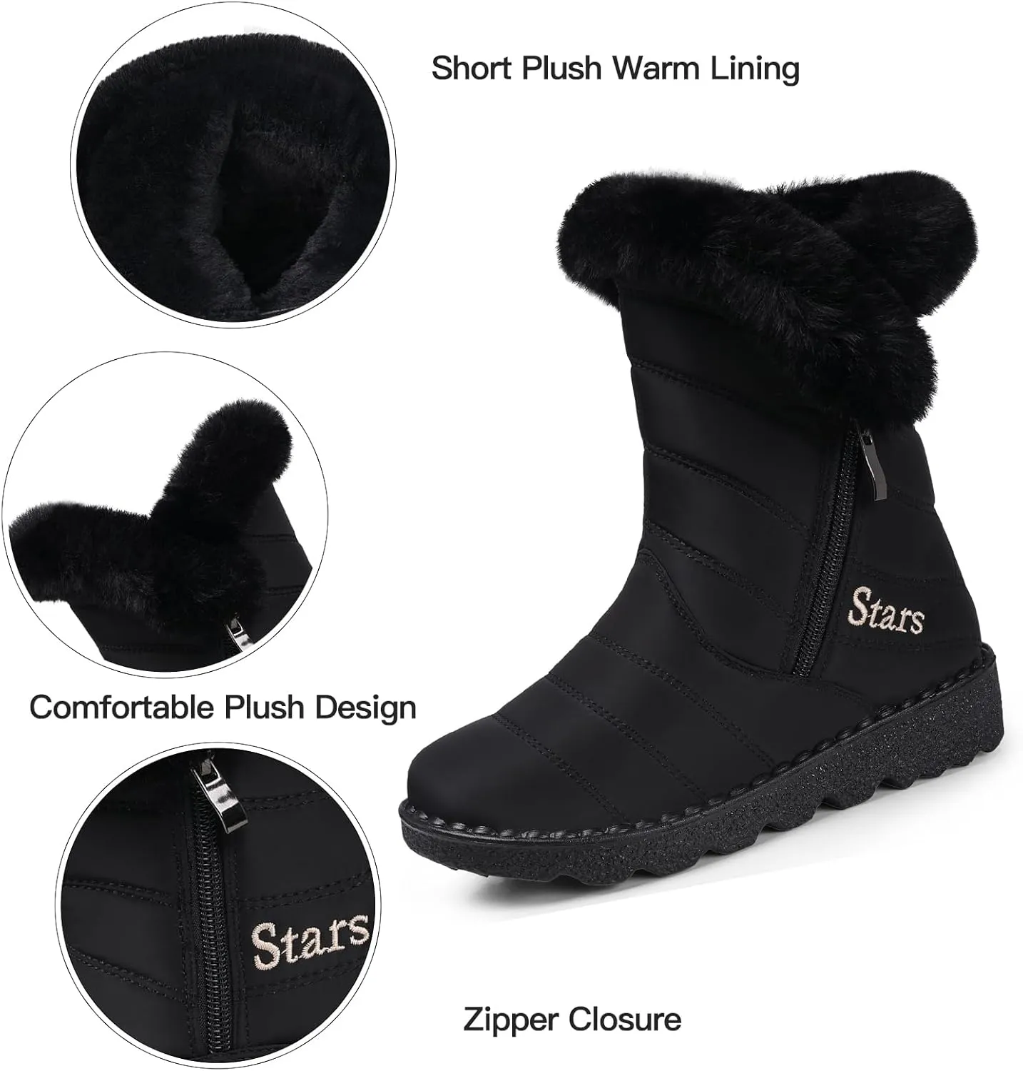 SHIBEVER Waterproof Winter Boots for Women: Snow Mid Calf Fur Lined Warm Women Boot Outdoor Resistant Booties