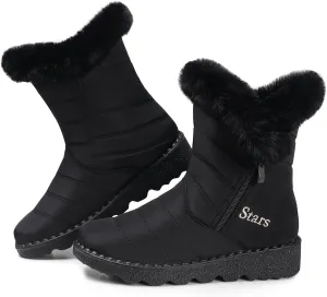 SHIBEVER Waterproof Winter Boots for Women: Snow Mid Calf Fur Lined Warm Women Boot Outdoor Resistant Booties