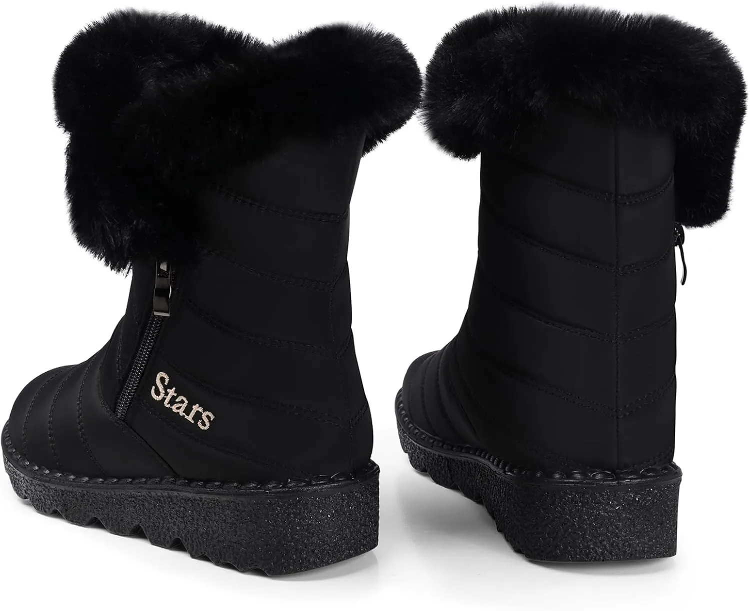 SHIBEVER Waterproof Winter Boots for Women: Snow Mid Calf Fur Lined Warm Women Boot Outdoor Resistant Booties
