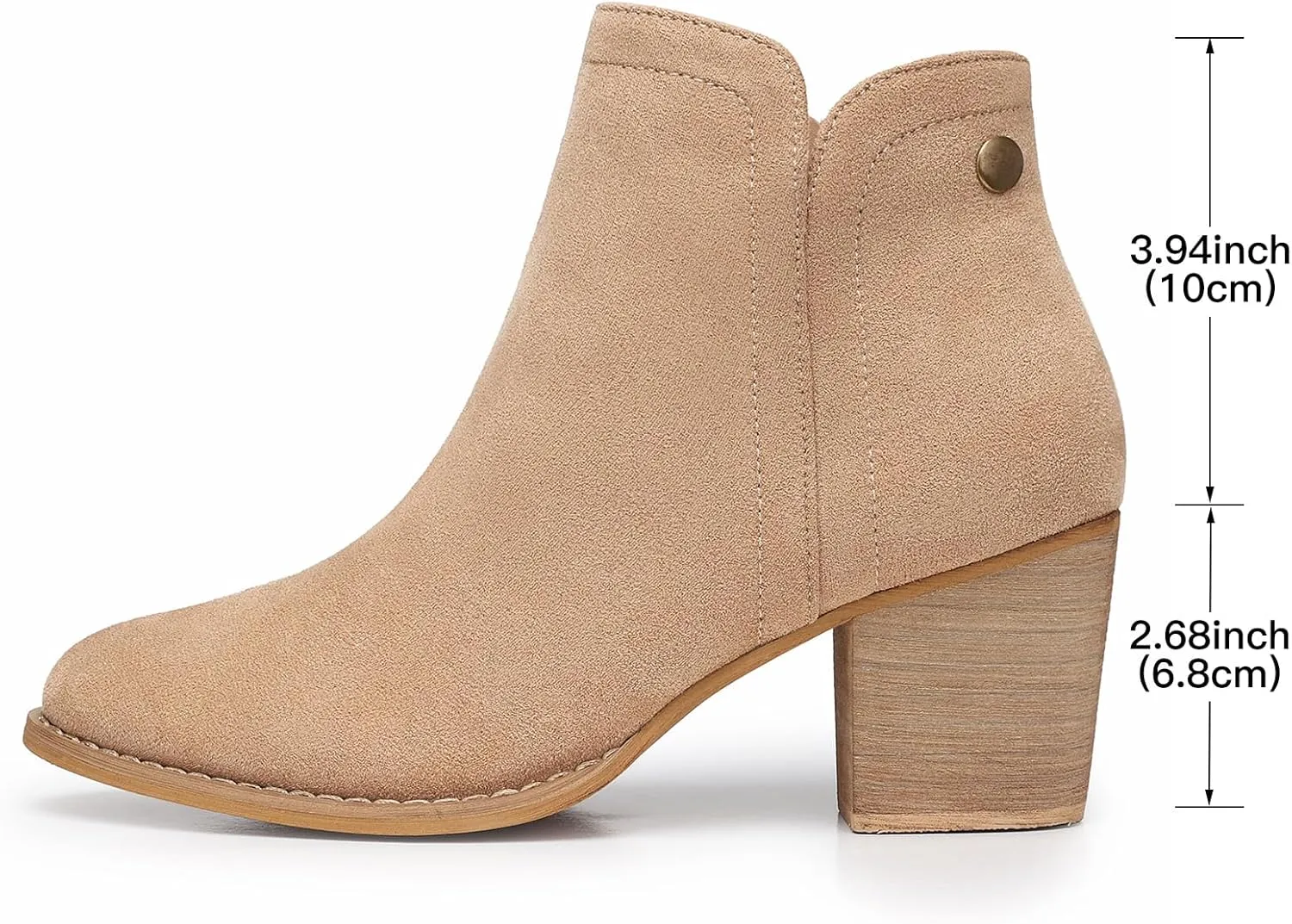 SHIBEVER Women's Ankle Boots Heel: Chunky Low Heeled Almond Toe Short Booties with Zipper Faux Suede Dress Western Fall 2025 Shoes