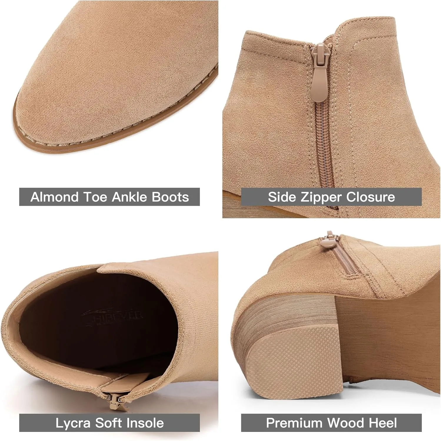 SHIBEVER Women's Ankle Boots Heel: Chunky Low Heeled Almond Toe Short Booties with Zipper Faux Suede Dress Western Fall 2025 Shoes