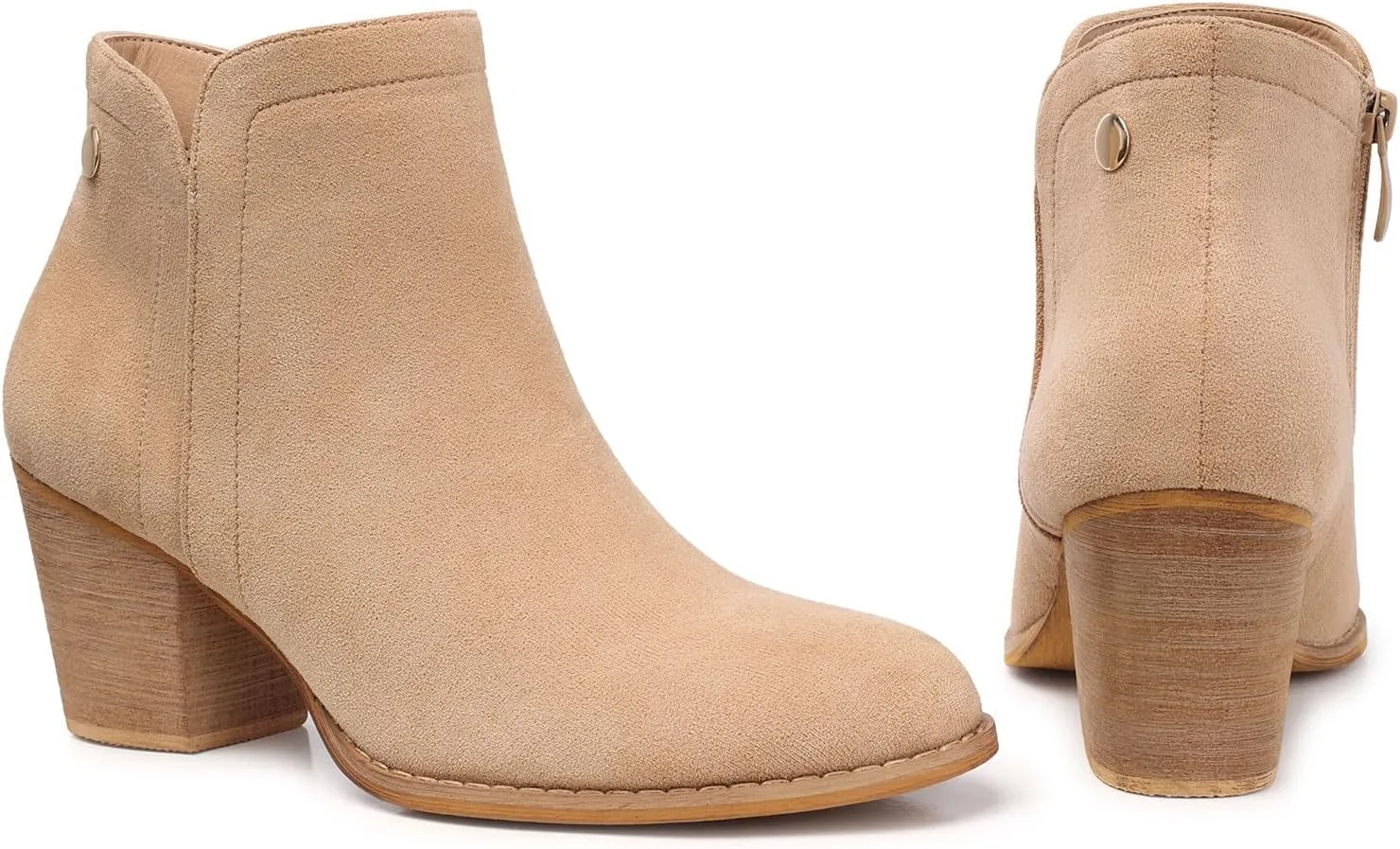 SHIBEVER Women's Ankle Boots Heel: Chunky Low Heeled Almond Toe Short Booties with Zipper Faux Suede Dress Western Fall 2025 Shoes