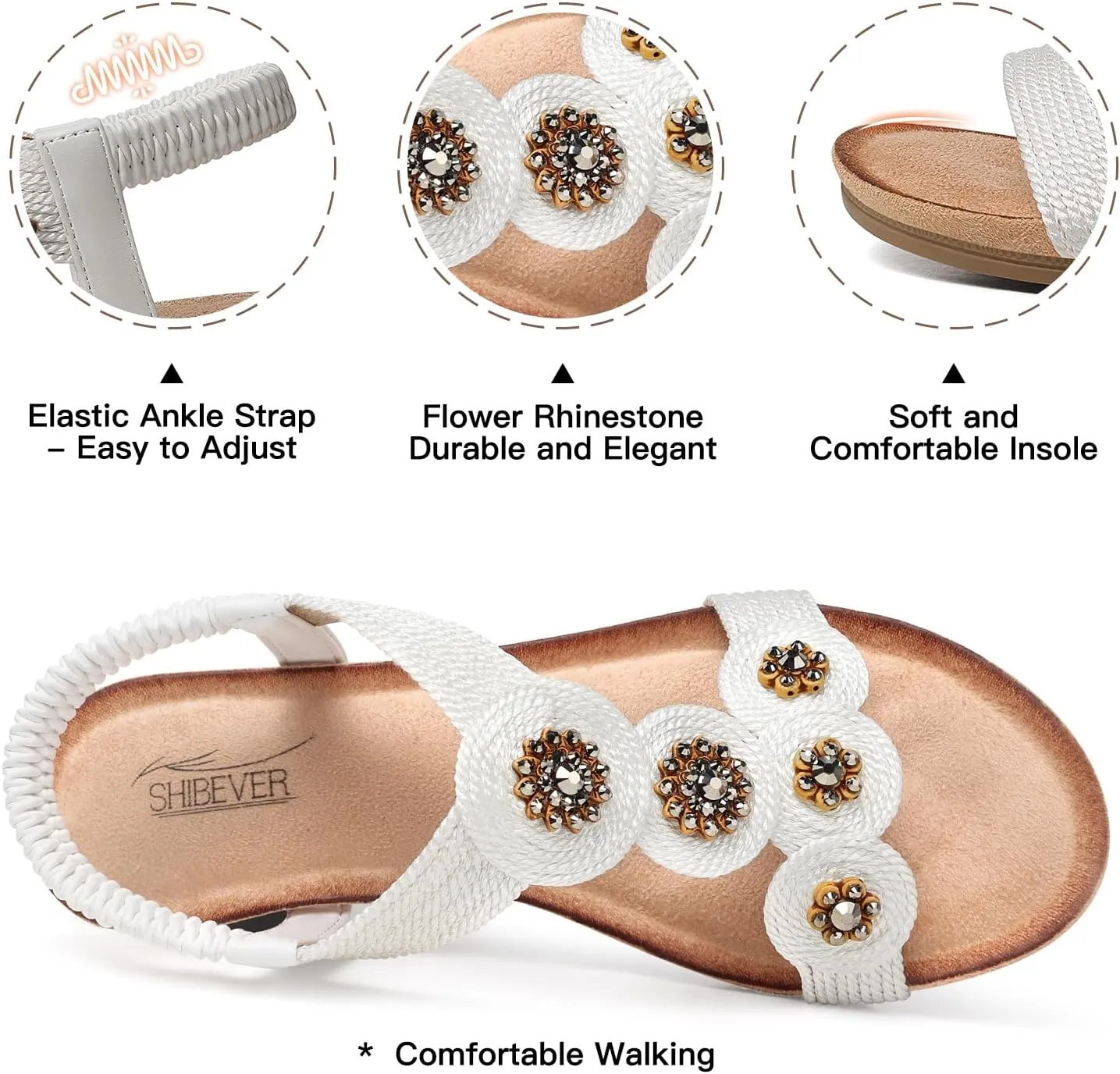 SHIBEVER Womens Sandals Wedge Low: Open Toe Elastic Ankle Strap Wedge Sandal - Dressy Sandals Women - Comfortable Summer