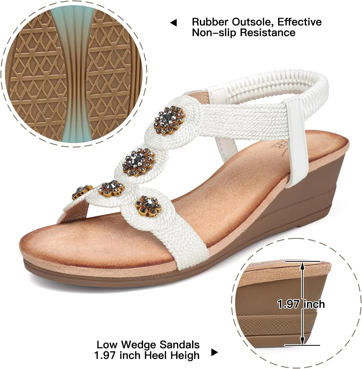 SHIBEVER Womens Sandals Wedge Low: Open Toe Elastic Ankle Strap Wedge Sandal - Dressy Sandals Women - Comfortable Summer
