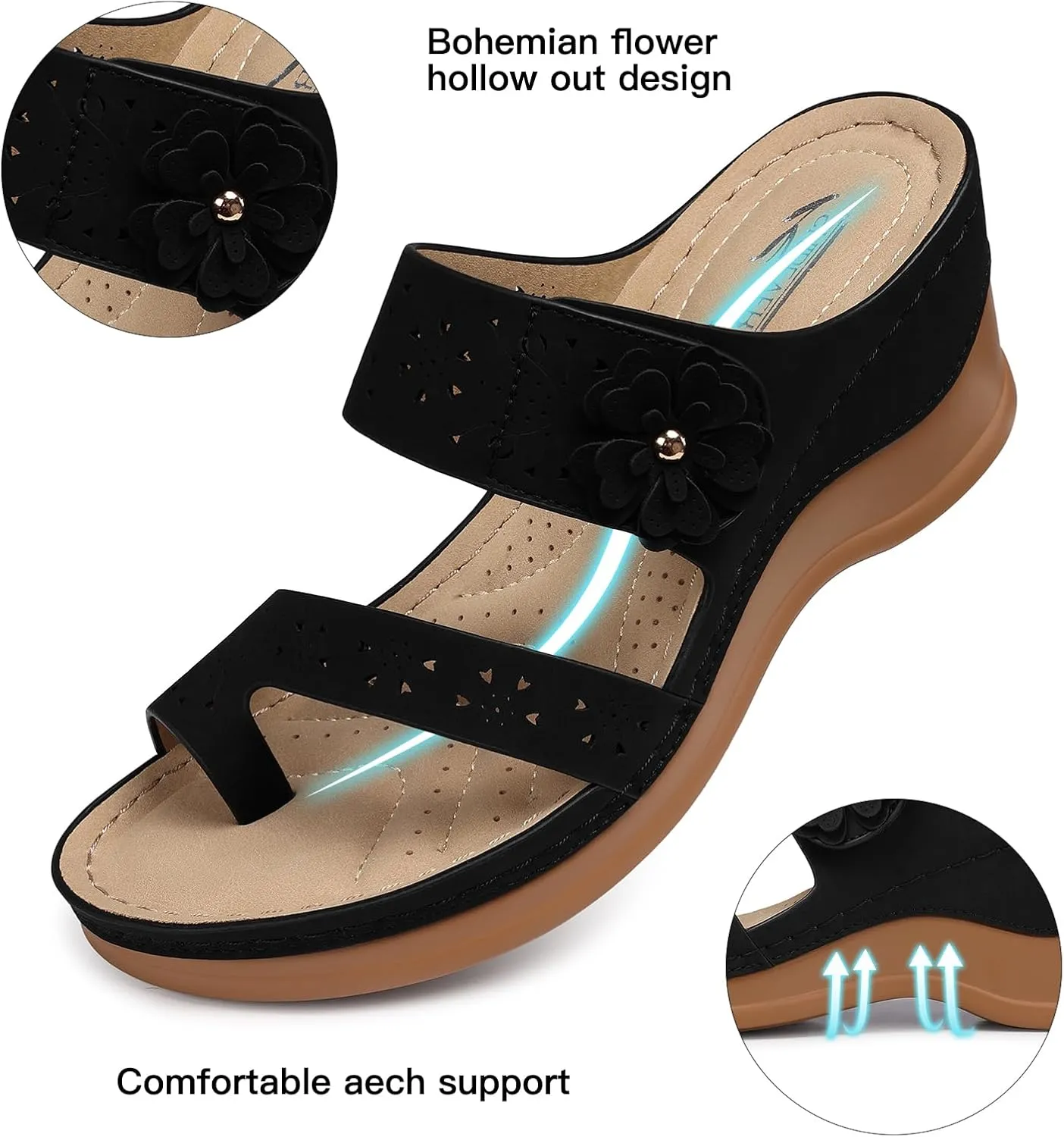 SHIBEVER Women's Wedge Sandals Platform: Comfortable Dressy Summer Casual Slip on - Low Heels Flip Flops Women Sandals
