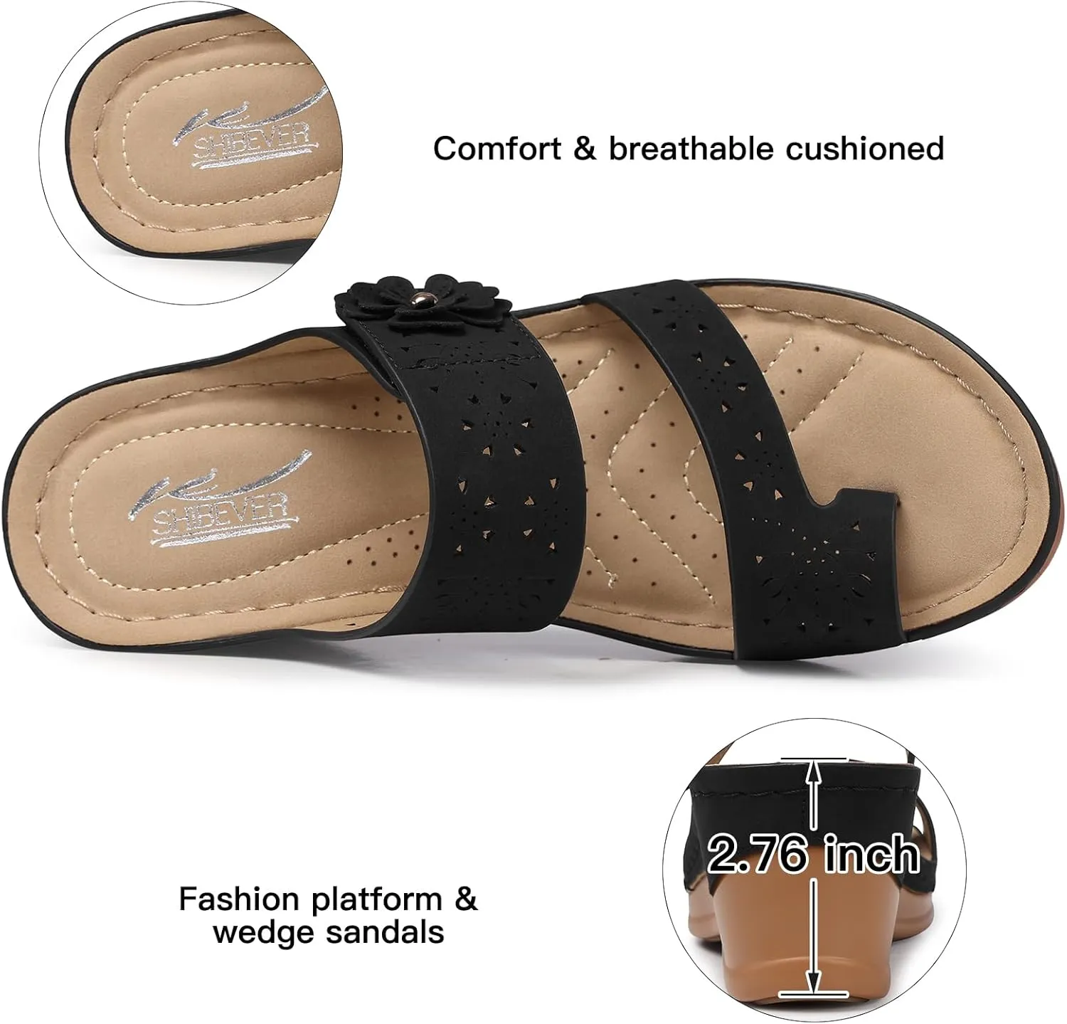 SHIBEVER Women's Wedge Sandals Platform: Comfortable Dressy Summer Casual Slip on - Low Heels Flip Flops Women Sandals