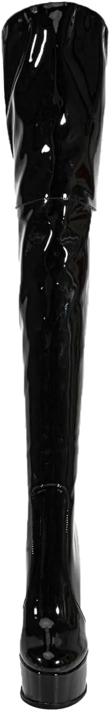 Shiny leather Thigh high boots Stiletto heels Platform Over the knee Round toe back zipper Sexy Front zipper Strappy high heel Cosplay Custume unisex boots for Women
