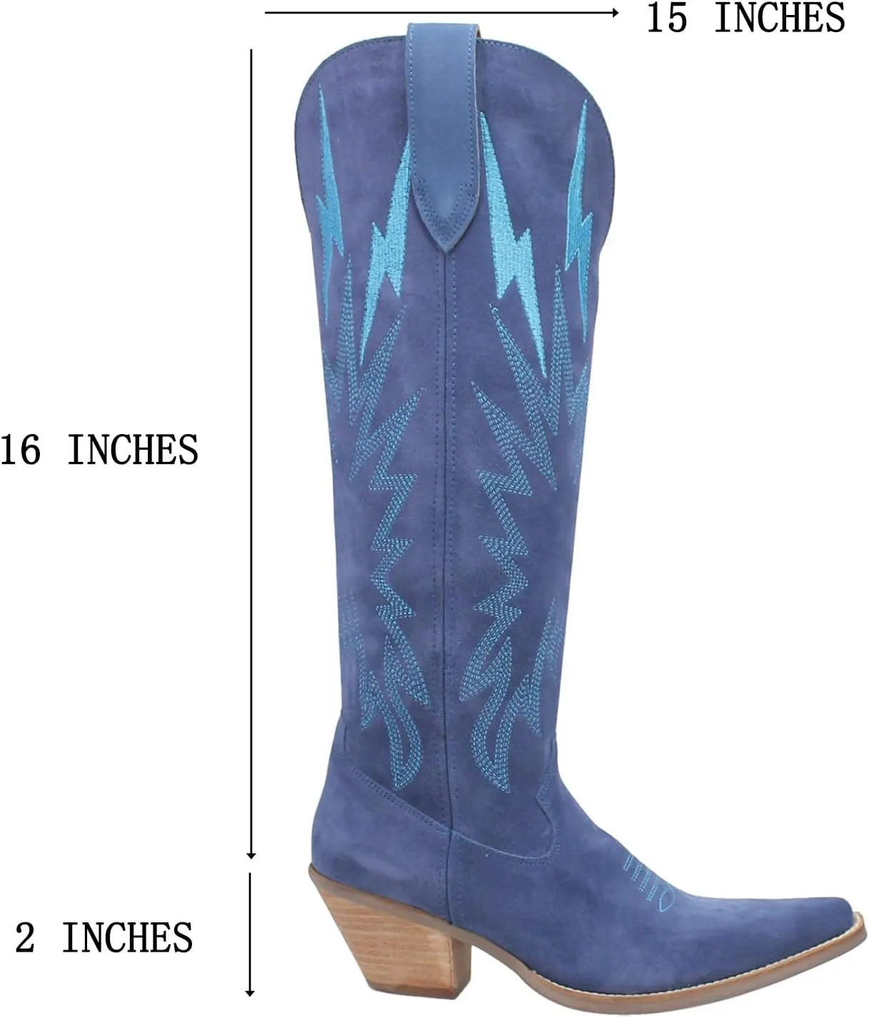 SHODENSE Women Suede Knee High Cowgirl Cowboy Boots Embroidered Stacked Heel Pointed Toe Tall Western Boots Pull On Wide Calf Low Chunky Heel Dress Long Boots Vintage Casual 4-11 M US