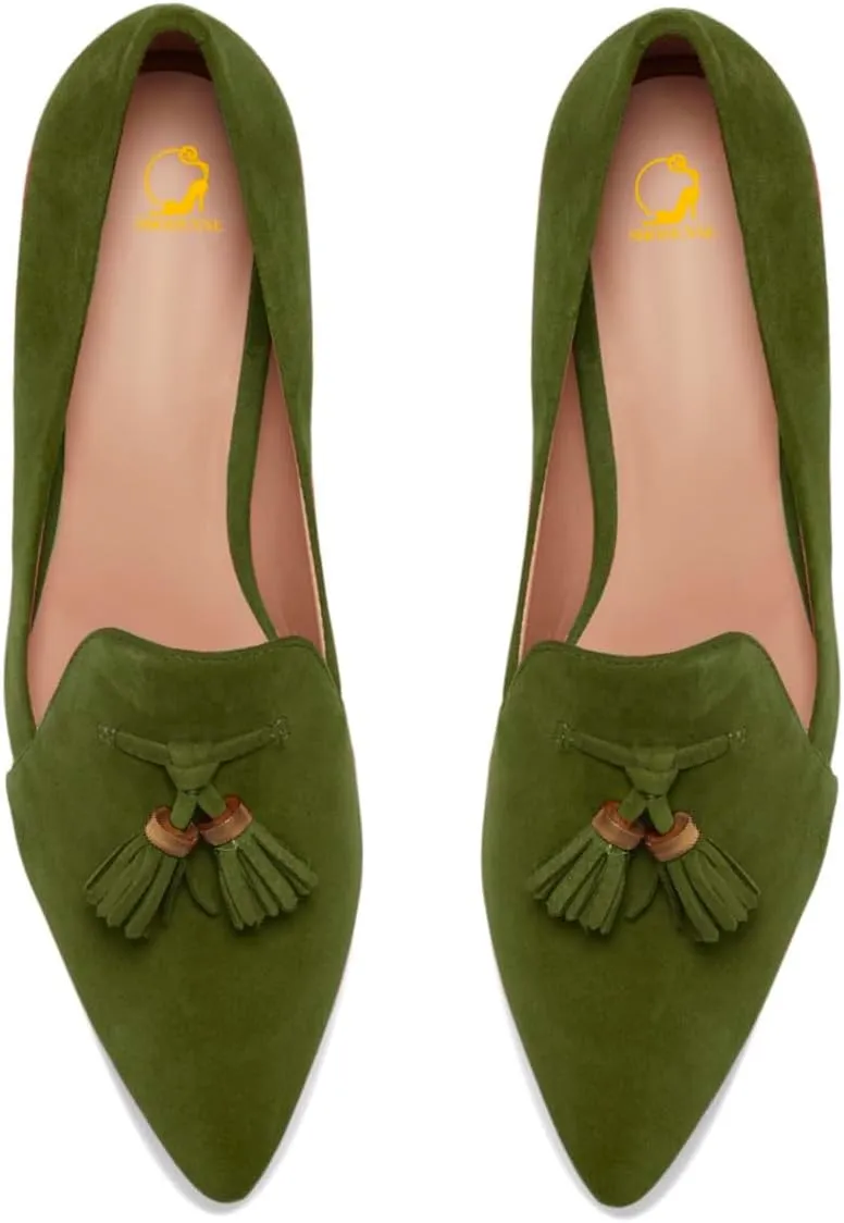 SHODENSE Women Tassel Loafer Flats Suede Slip On Pointed Closed Toe Flat Penny Loafers Dressy Ballerina Flats 4-11 M US