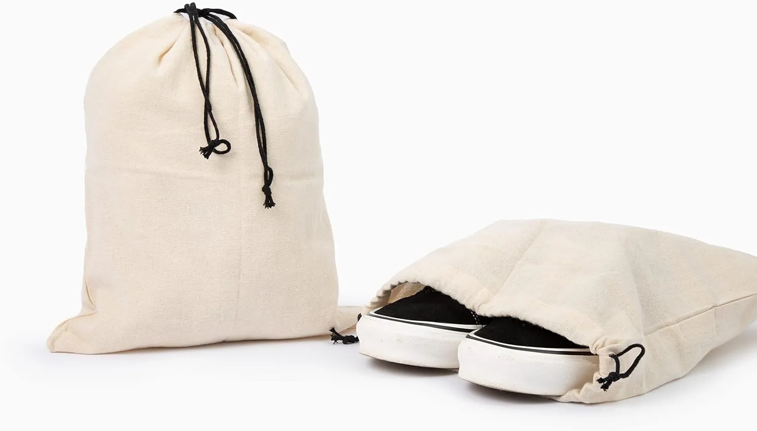 Shoe Bags for Travel Packing - Drawstring Sneaker Travel Bags - Cotton Cloth Shoe Dust Bags for Storage & Luggage - Washable Dust Cover Bags for Boots and Dress Shoes (3 Medium: 19"x15")