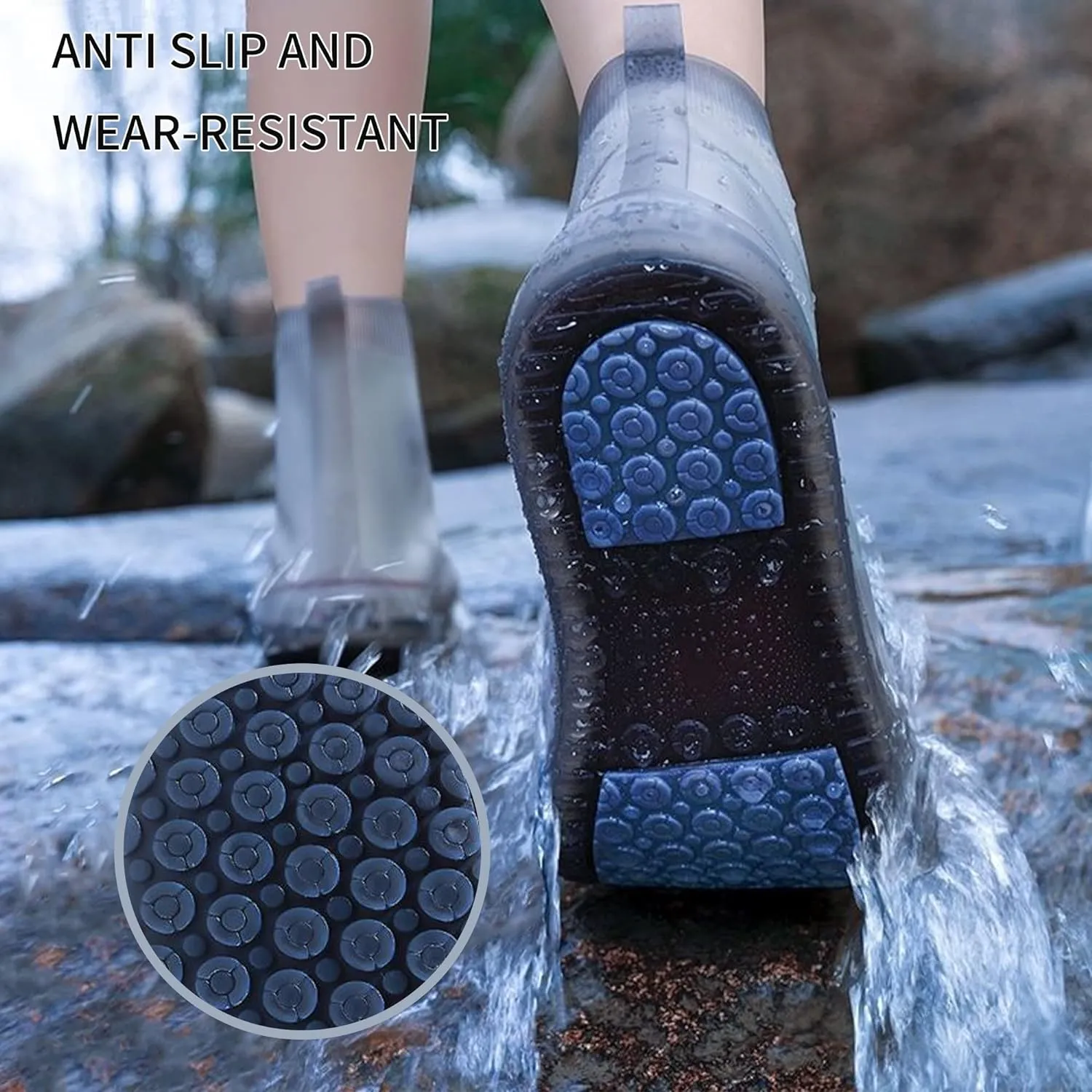 Shoe Covers Waterproof Rain Shoes Covers Reusable Foldable Rain Boots Slip Resistant Rubber Sole Overshoes Protectors for Cleaning Camping Travel Rain Galoshes with Buttons