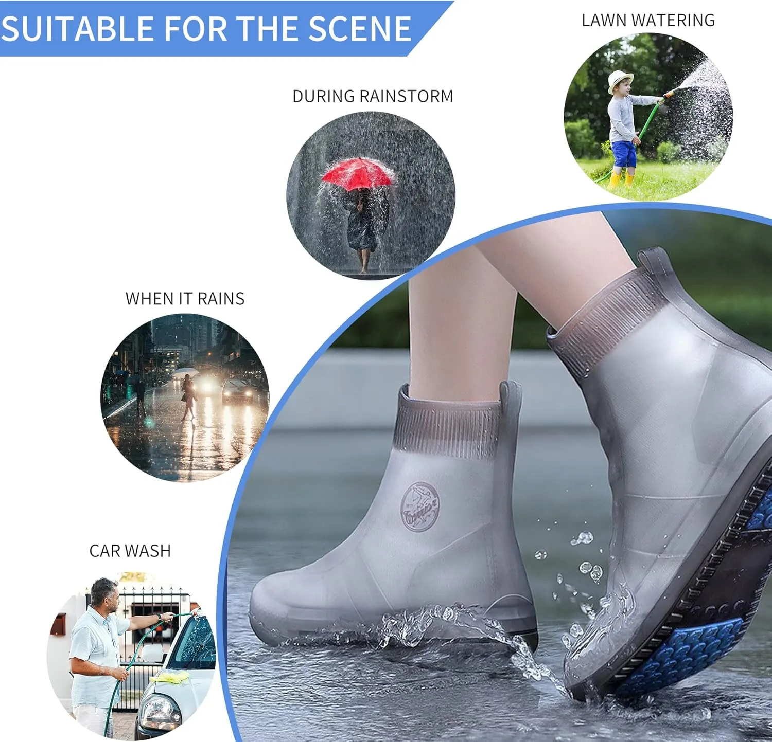 Shoe Covers Waterproof Rain Shoes Covers Reusable Foldable Rain Boots Slip Resistant Rubber Sole Overshoes Protectors for Cleaning Camping Travel Rain Galoshes with Buttons