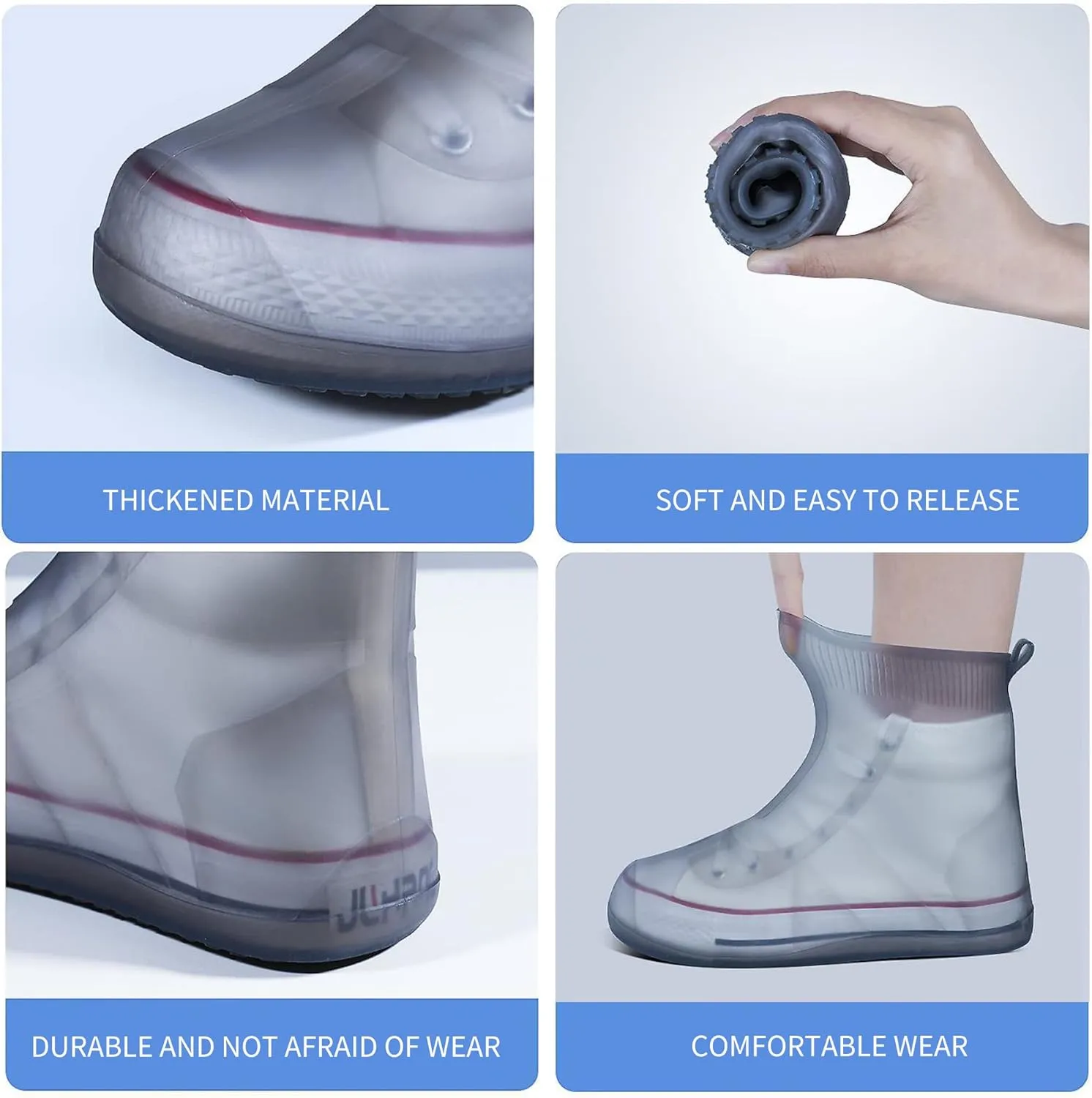 Shoe Covers Waterproof Rain Shoes Covers Reusable Foldable Rain Boots Slip Resistant Rubber Sole Overshoes Protectors for Cleaning Camping Travel Rain Galoshes with Buttons