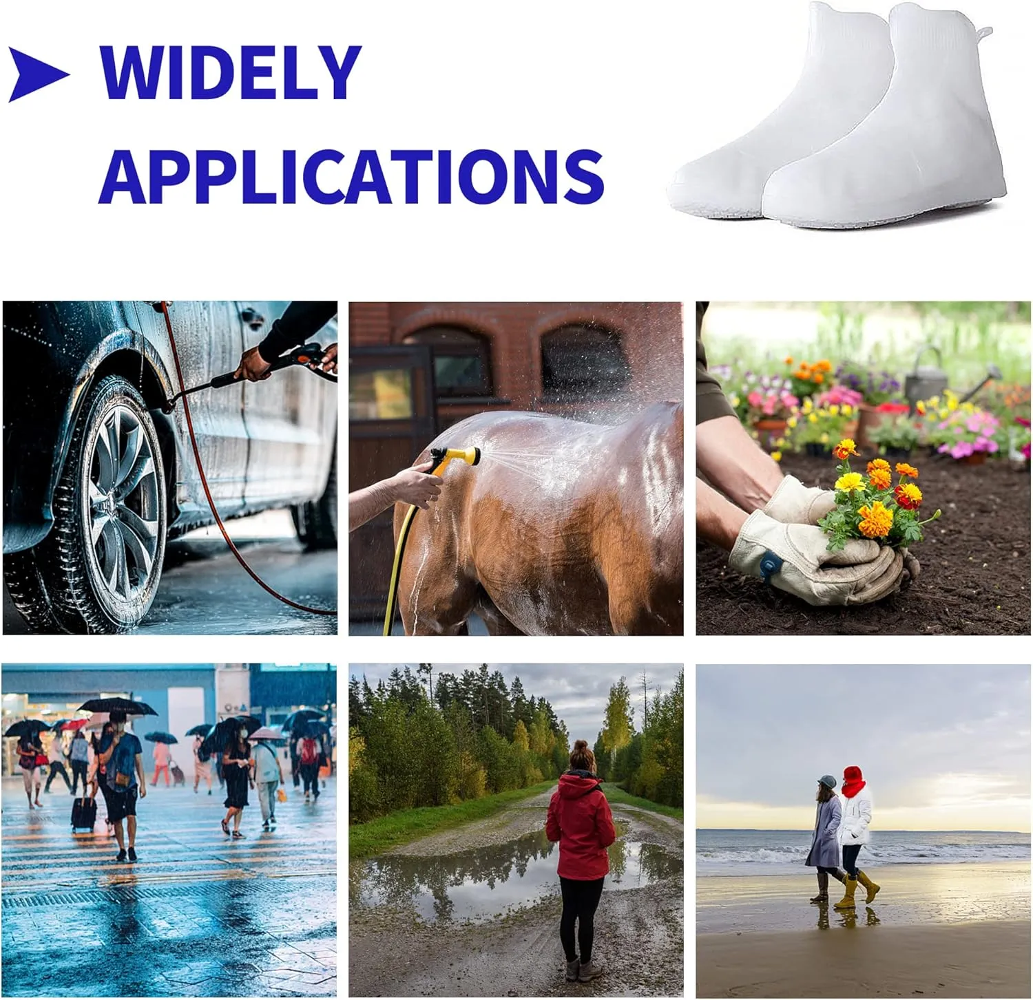Shoe Covers Waterproof Rain Shoes Covers Reusable Foldable Rain Boots Slip Resistant Rubber Sole Overshoes Protectors for Cleaning Camping Travel Rain Galoshes with Buttons