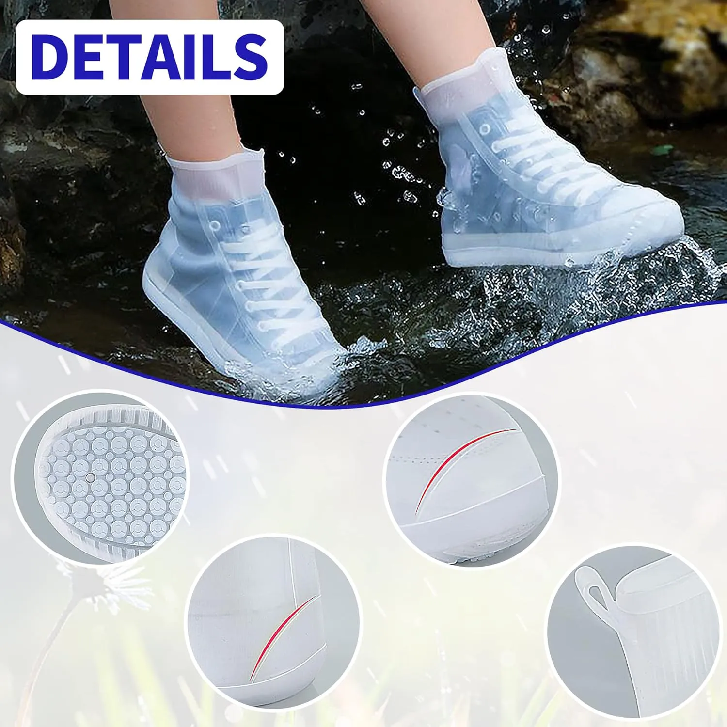 Shoe Covers Waterproof Rain Shoes Covers Reusable Foldable Rain Boots Slip Resistant Rubber Sole Overshoes Protectors for Cleaning Camping Travel Rain Galoshes with Buttons