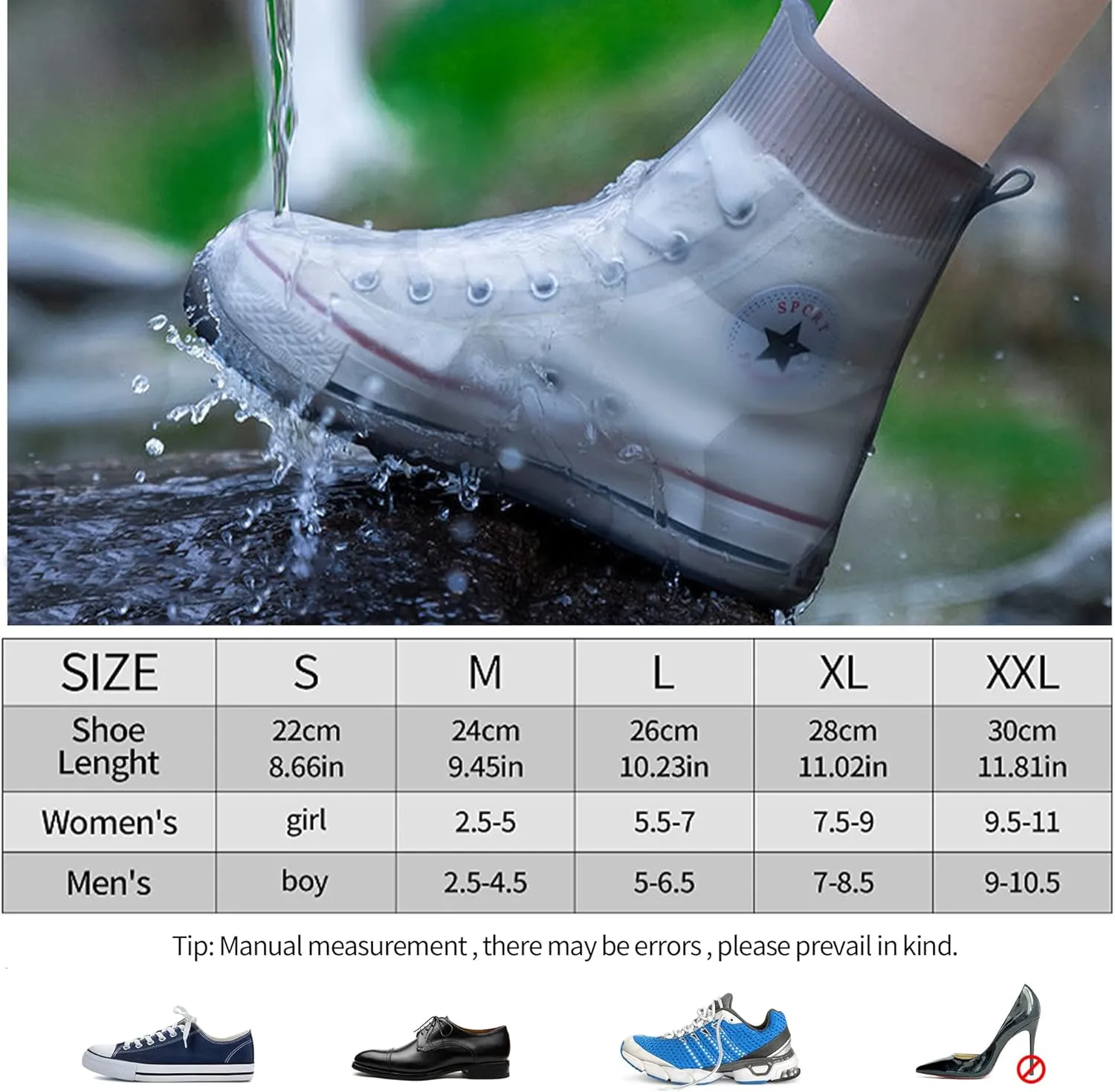 Shoe Covers Waterproof Rain Shoes Covers Reusable Foldable Rain Boots Slip Resistant Rubber Sole Overshoes Protectors for Cleaning Camping Travel Rain Galoshes with Buttons