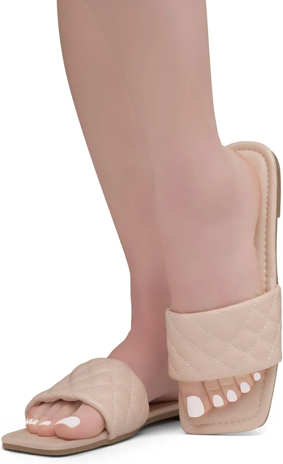 Shoe Land Women’s Flat Sandals – Quilted One-Band Fashion Slides with Square Open Toe & Comfort Footbed | Dressy Casual Slip-On Sandals for Summer, Travel & Daily Wear