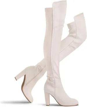 Shoe'N Tale Women Faux Suede Chunky Heel Stretch Over The Knee Thigh High Boots